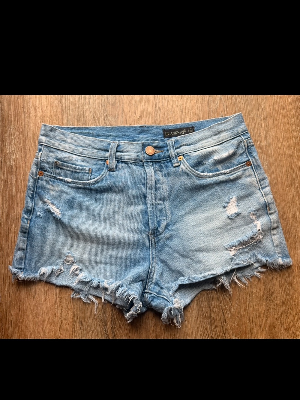 Blank NYC Light Wash Distressed Denim Cutoff Shorts